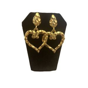 Premier Designs Hammered Gold Tone Heart Dangle Earrings